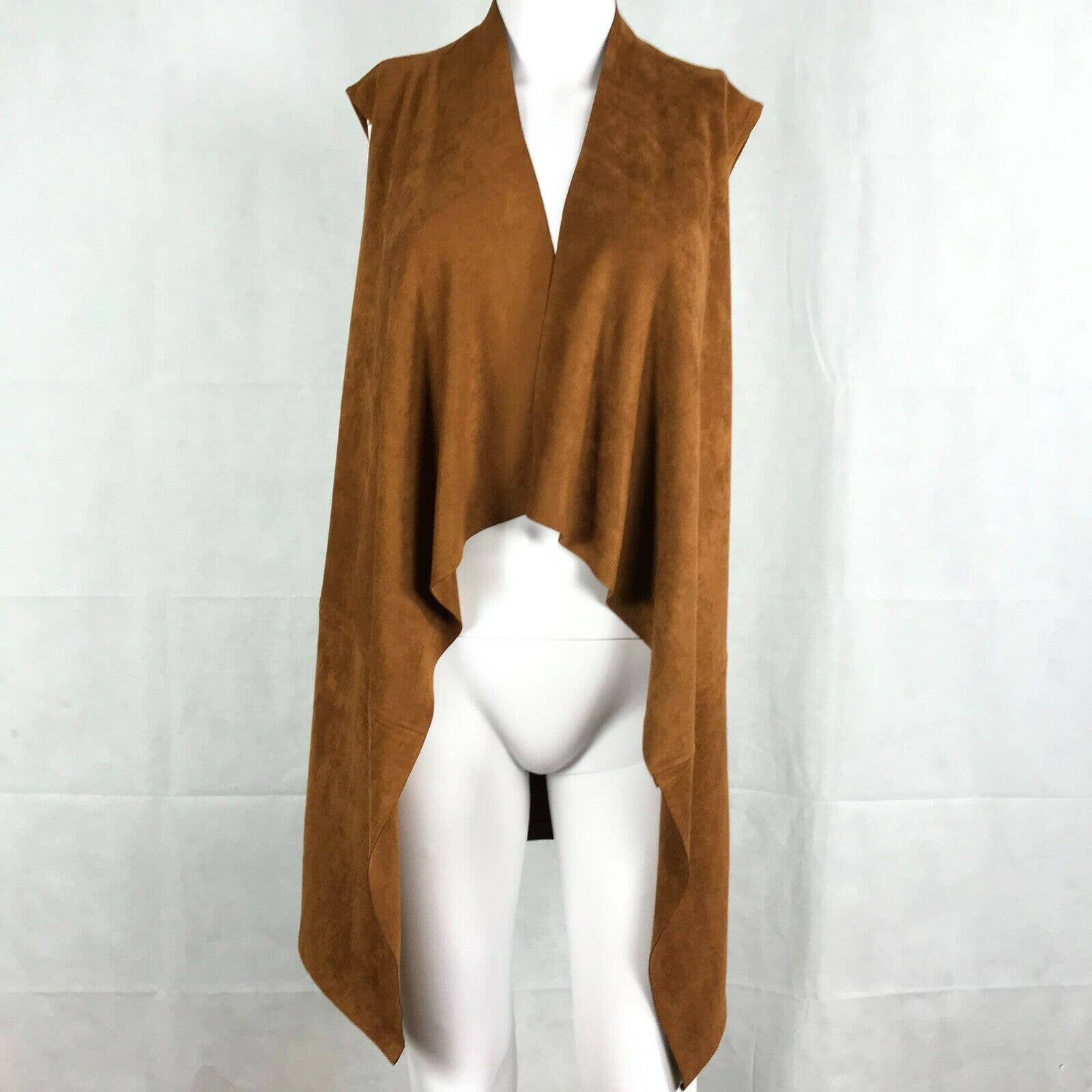Mudpie Cardigan Women S M Brown Faux Suede Open Sleeveless Mid Length Vest